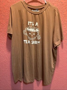 SHEIN Brown Graphic "It's A Tea Shirt" Short Sleeve Tee